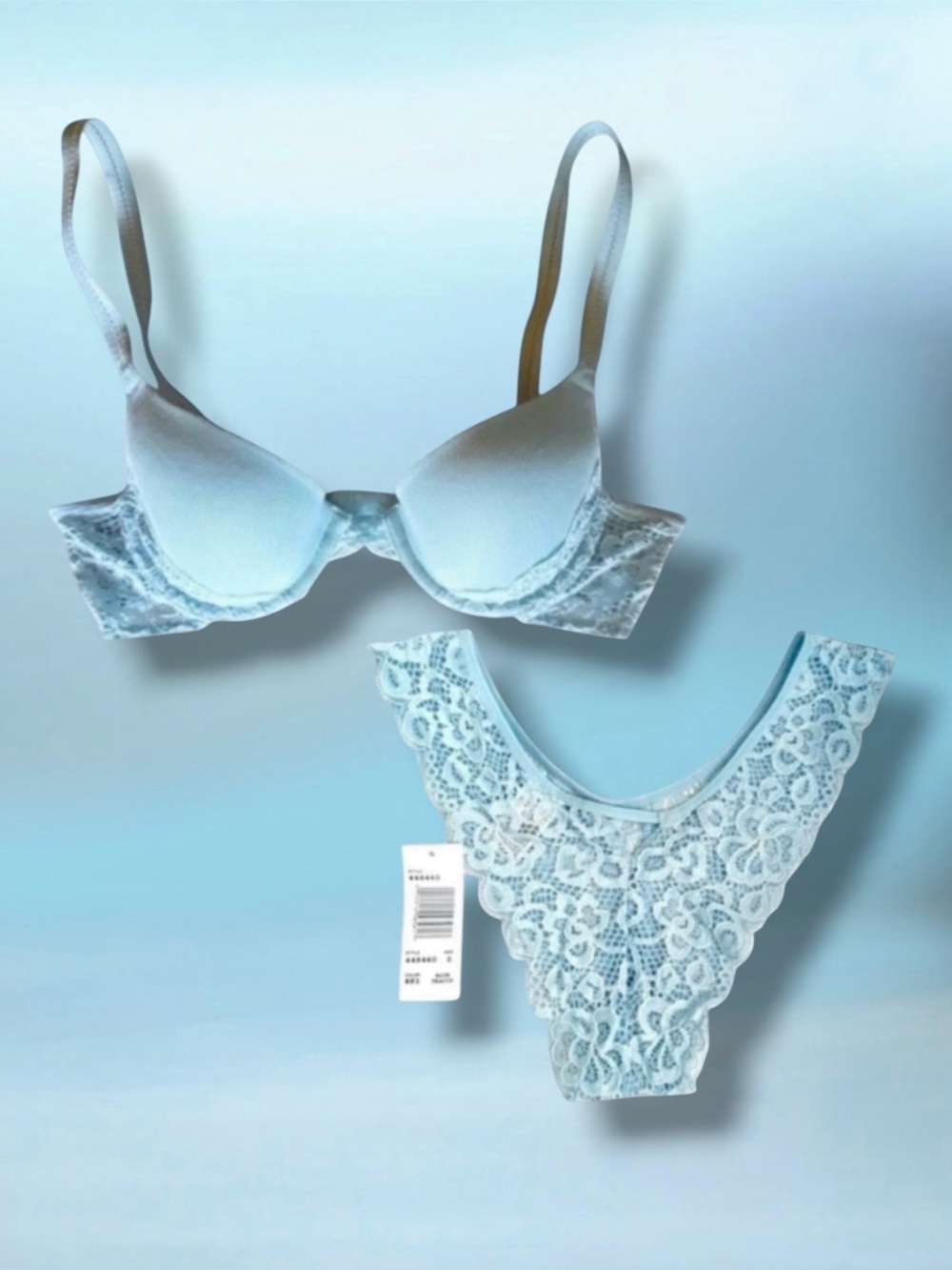 🆕💗DKNY Intimates Lightly Padded Underwire T-Shirt Bra & Panty Set • Baby Blue
